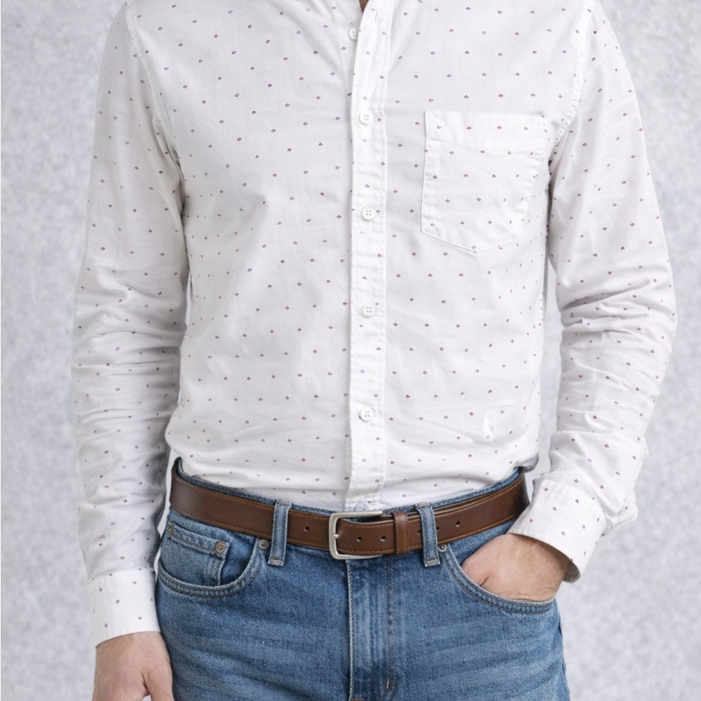 Banana Republic Men’s Large White Micro Print Button Down Shirt